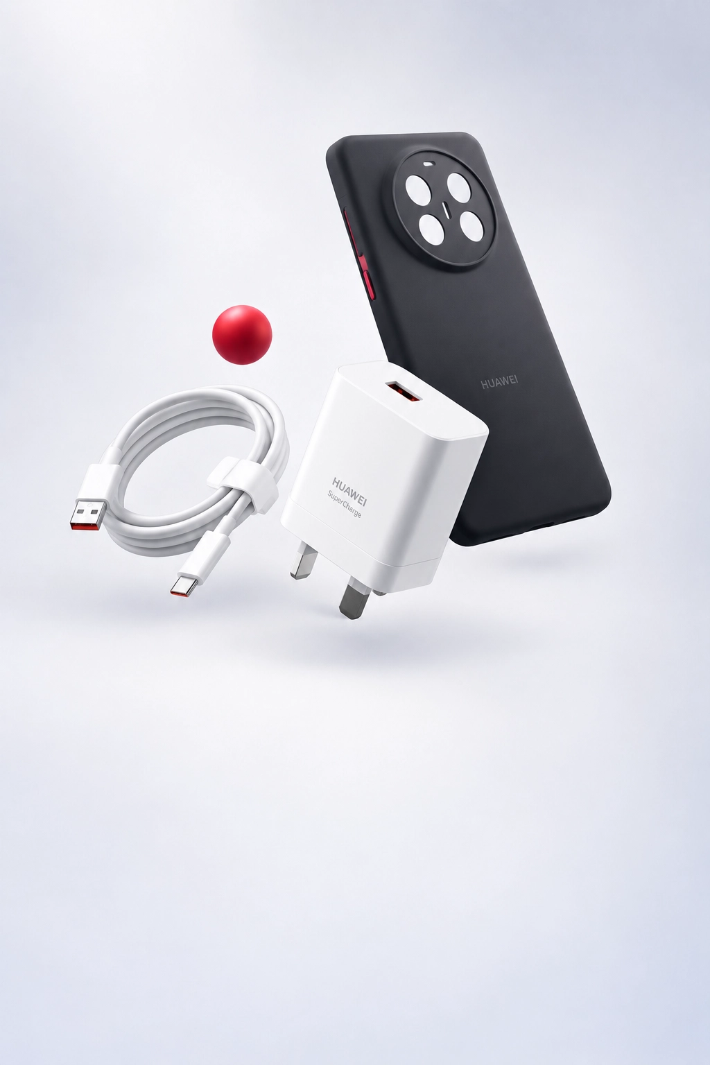 image of huwai accessories, such as chargers, phone cases, and apadters.